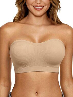 Push Up Strapless Bras for Women Supportive Bandeau Bra Non Slip Wireless No Und